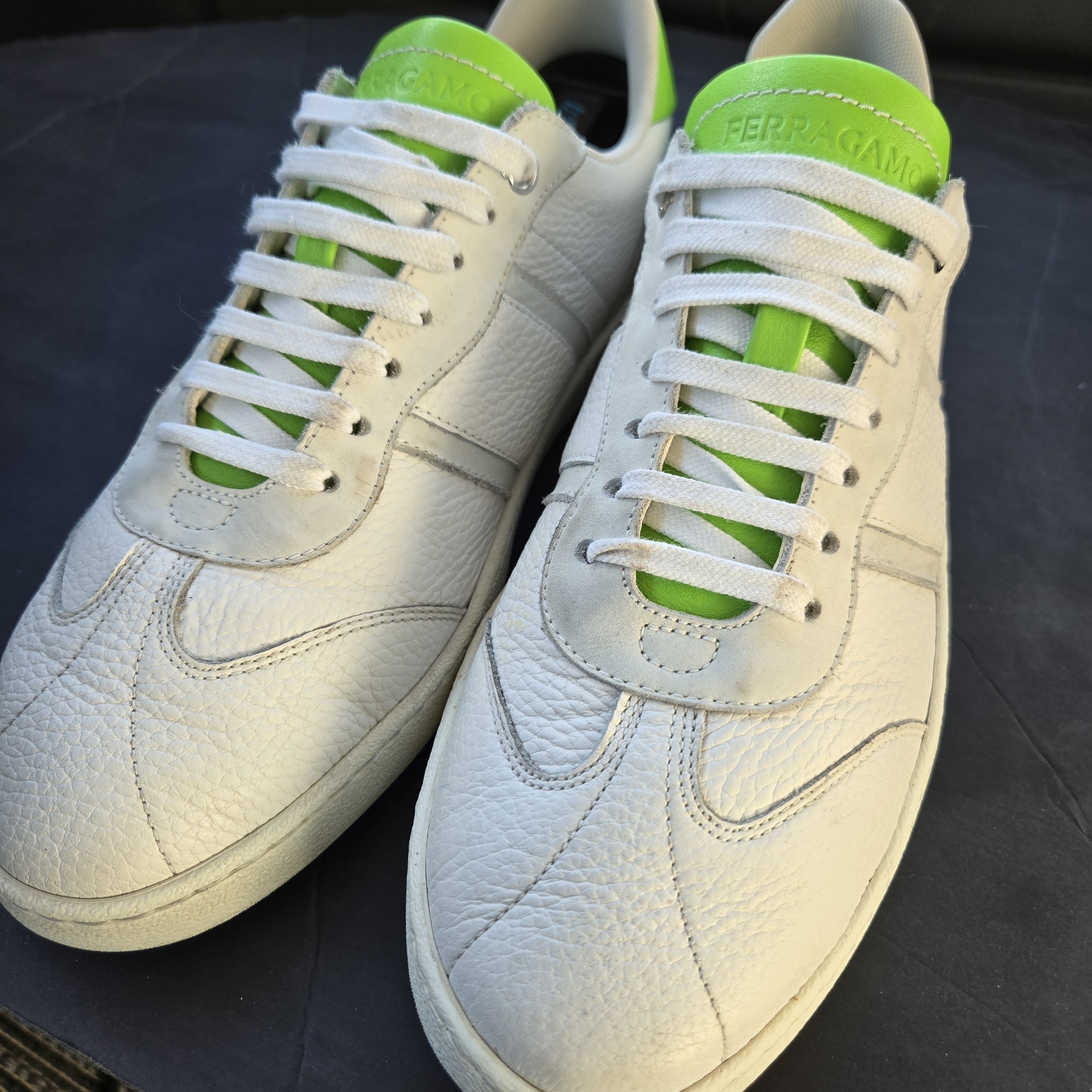 Salvatore Ferragamo White And Green Men's Shoes